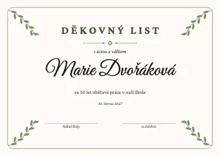 Vzor diplomu: Děkovný list