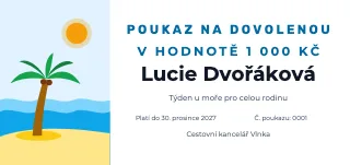 Vzor dárkového poukazu: Poukaz na dovolenou