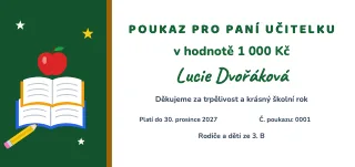 Vzor dárkového poukazu: Poukaz pro paní učitelku